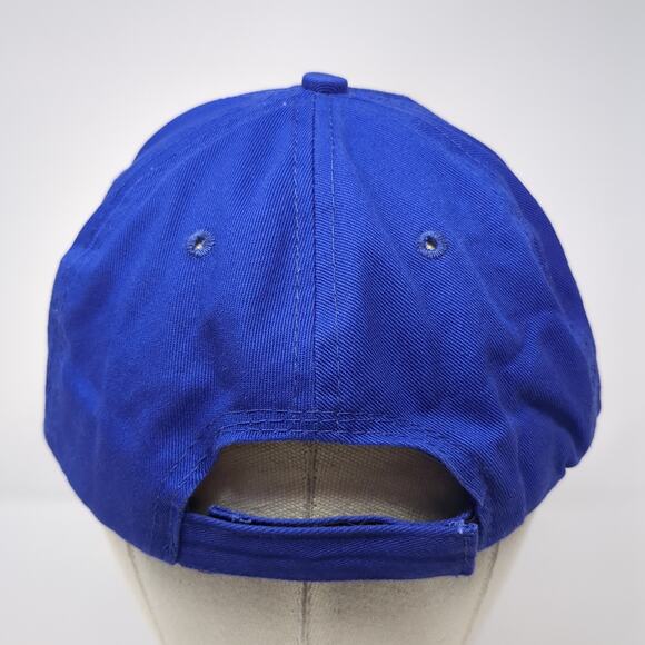 Smiley Logo Strapback Baseball Cap Blue One Size Adjustable Vented Holes 6 Panel - Picture 7 of 10